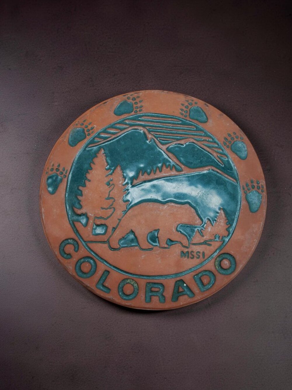 Vintage Colorado Brown,Green Terracotta 6.25" Diameter Trivet.